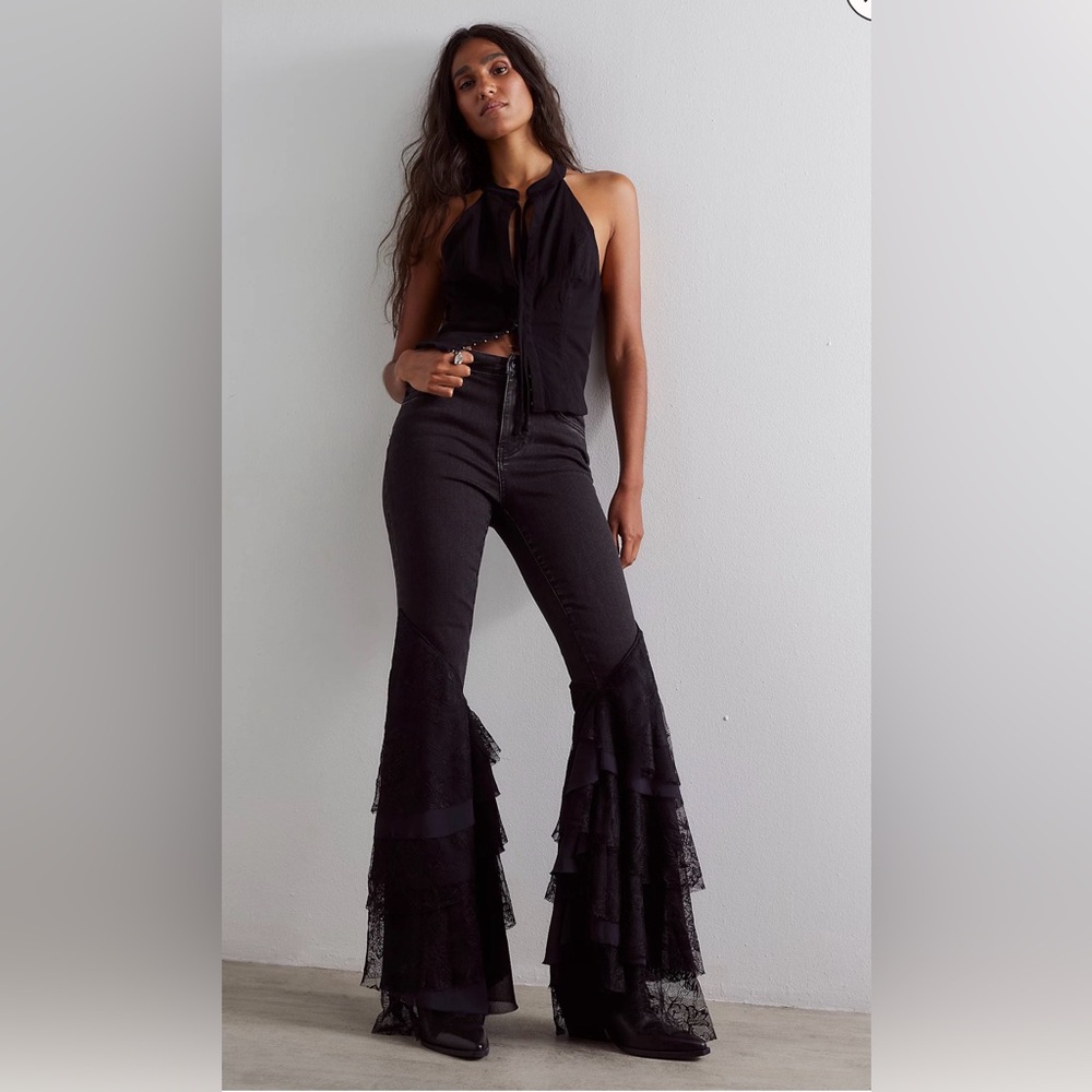 Free People Mystique Lace Jeans Flare